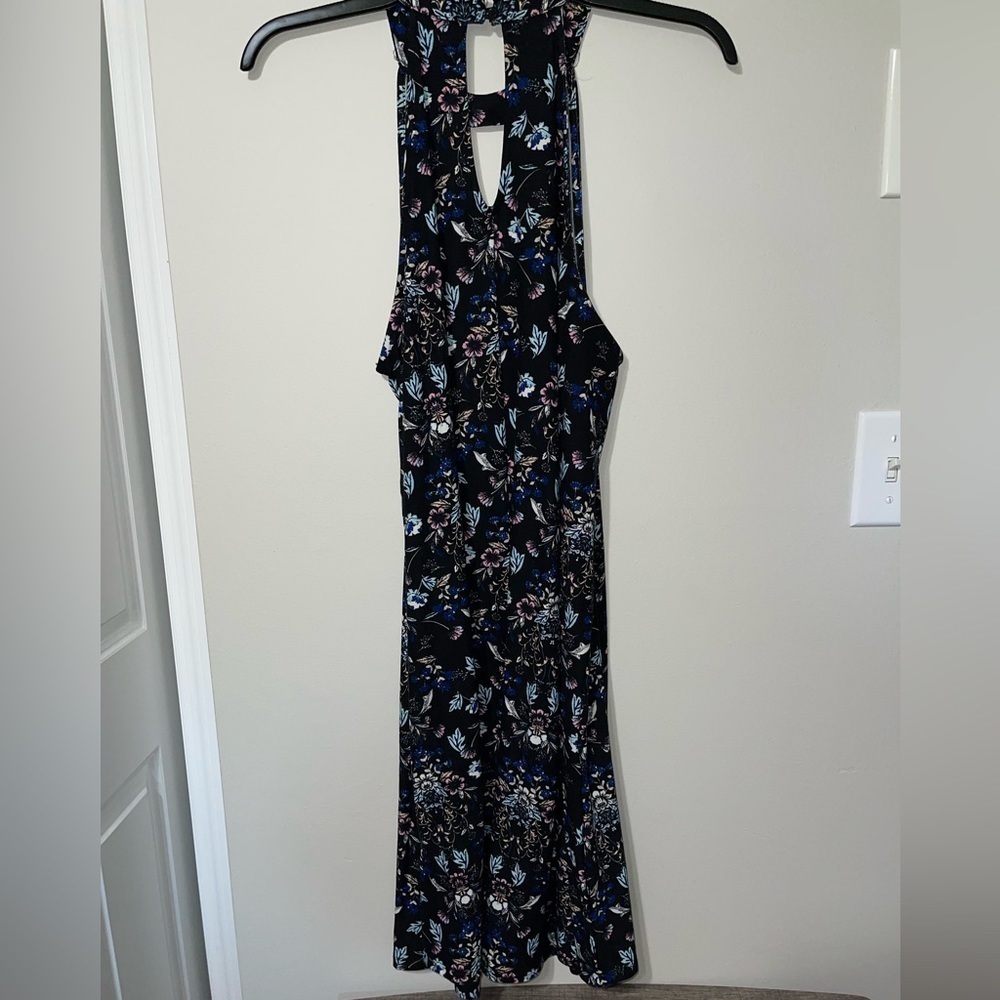 Pink Rose Halter Top Black Floral Dress Size Large - Picture 2 of 7